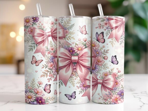 Coquette Pink Bows 20oz Tumbler Wrap PNG