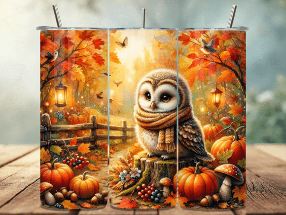 Cozy Autumn Owl Tumbler Wrap PNG
