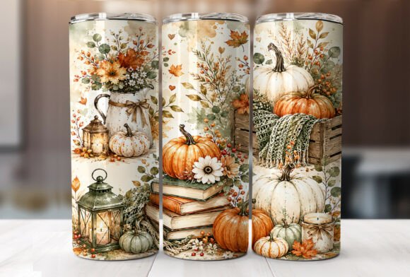 Cozy Autumn Pumpkins Books Tumbler Wrap