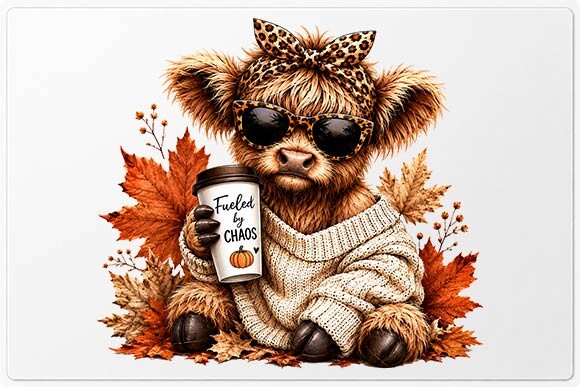 Cozy Fall Highland Cow PNG