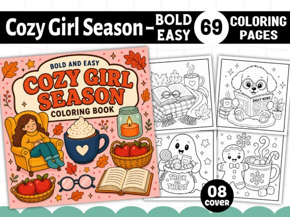 Cozy Girl Season Bold Easy Coloring Book
