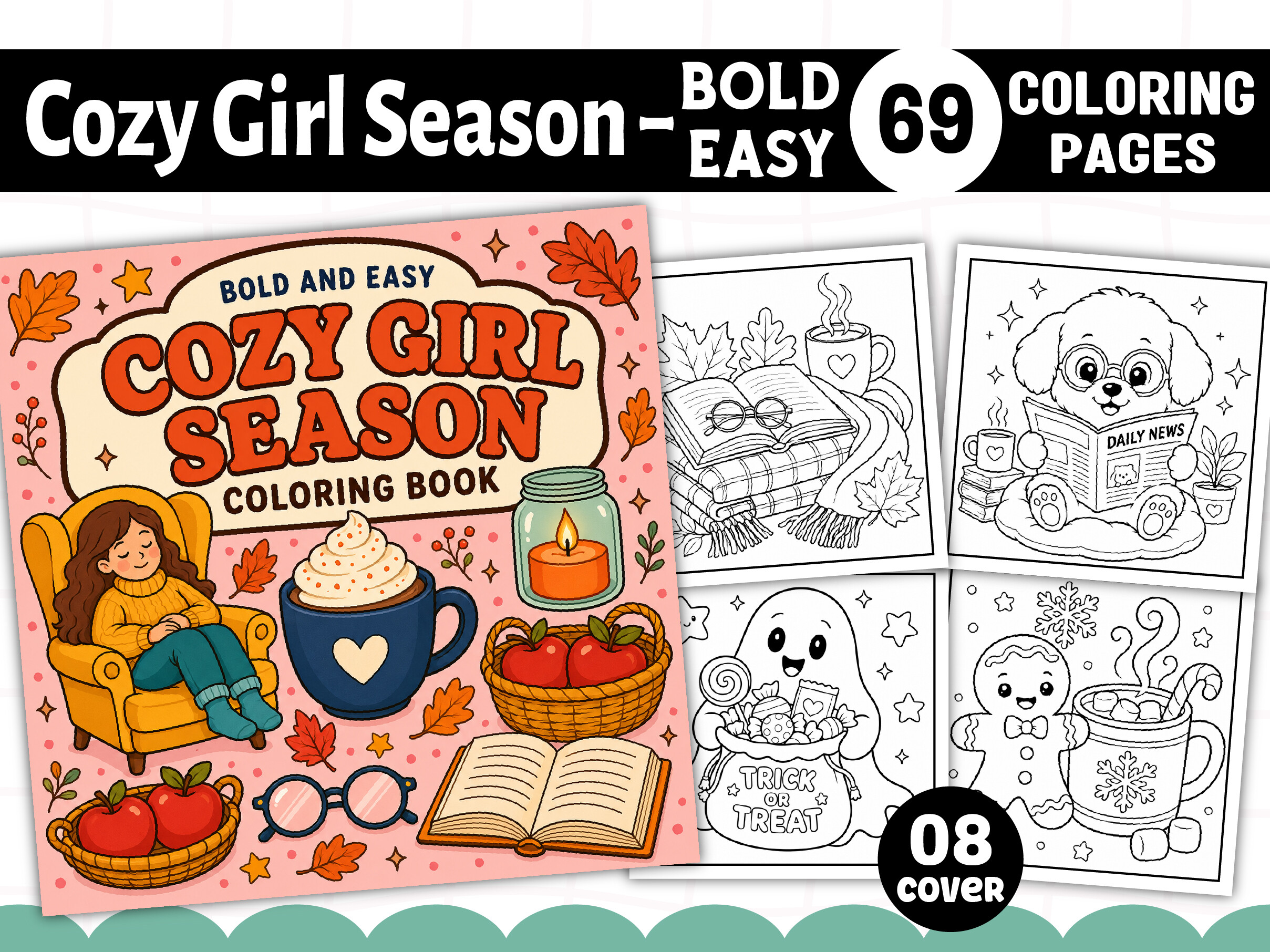Cozy Girl Season Bold Easy Coloring Book