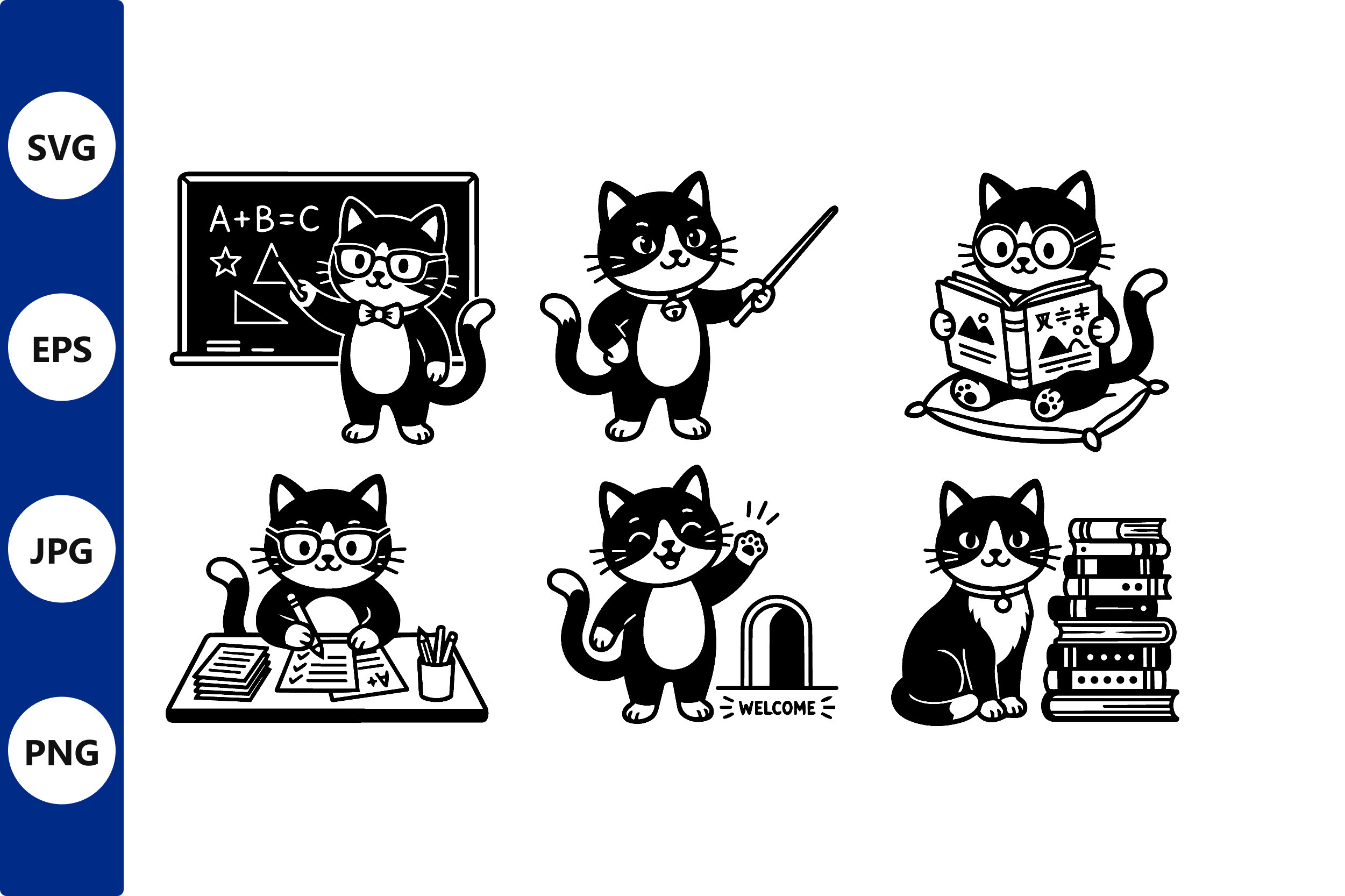 Curious Black and White Cats in School