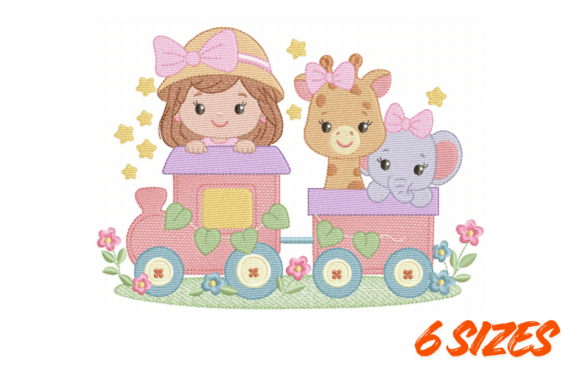 Cute Safari Girl Train Embroidery Design