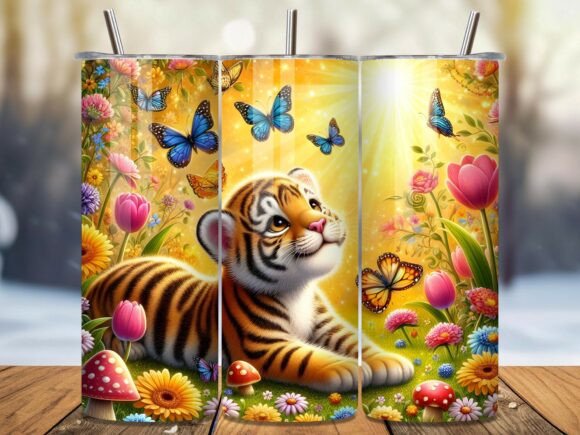 Cute Tiger Butterfly Kids Tumbler Wrap