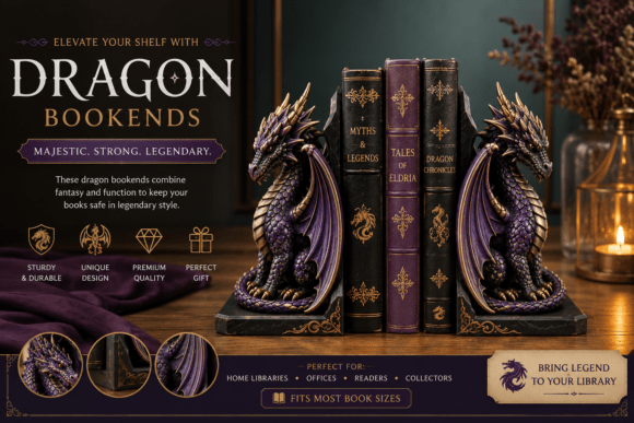 Dragon Bookends STL - Fantasy 3D Printable Bookends - Image 2