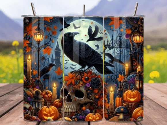 Gothic Halloween Skull Tumbler Wrap PNG