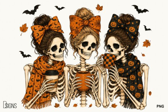 Halloween Fall Cozy Skeleton Coffee Crew