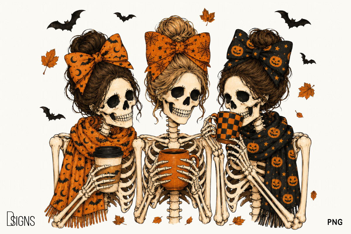 Halloween Fall Cozy Skeleton Coffee Crew