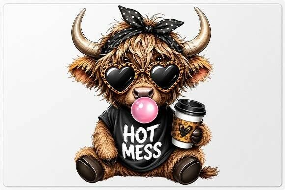 Hot Mess Highland Cow PNG