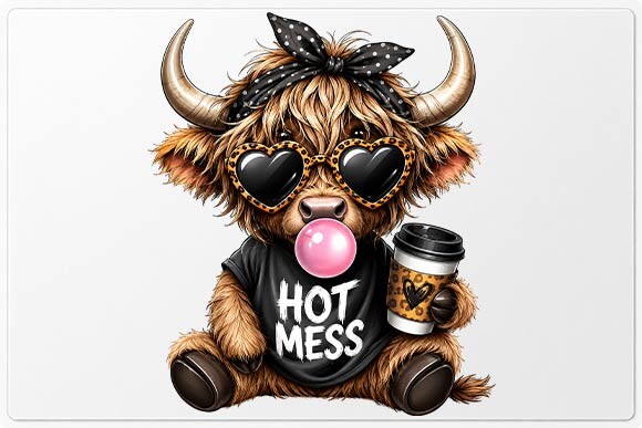 Hot Mess Highland Cow PNG