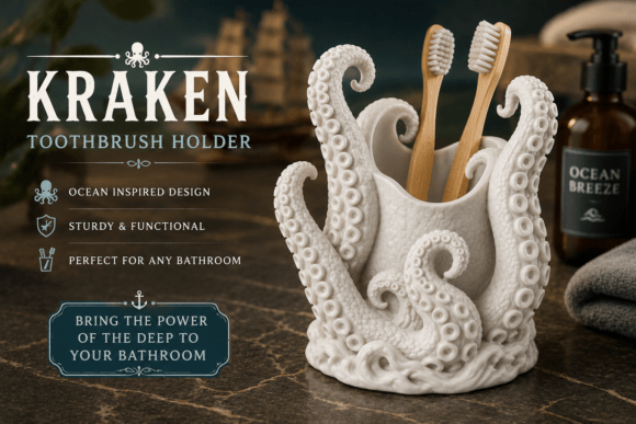 Kraken Tentacle Toothbrush Holder 3D Printed Bathroom Ocean Decor STL - Image 3