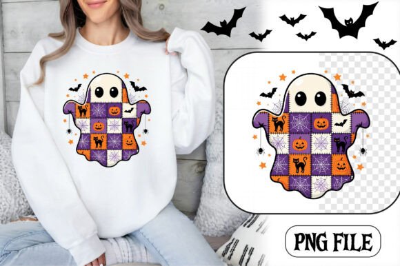 Patchwork Ghost Halloween PNG Art