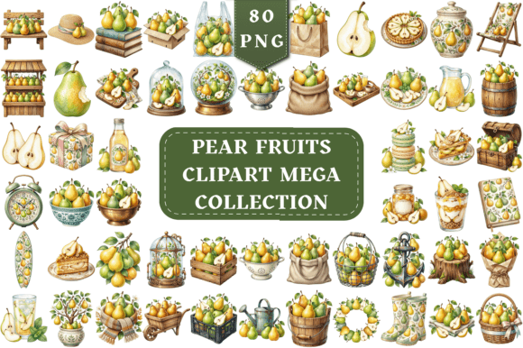 Pear Fruits Watercolor Mega Clipart Pack