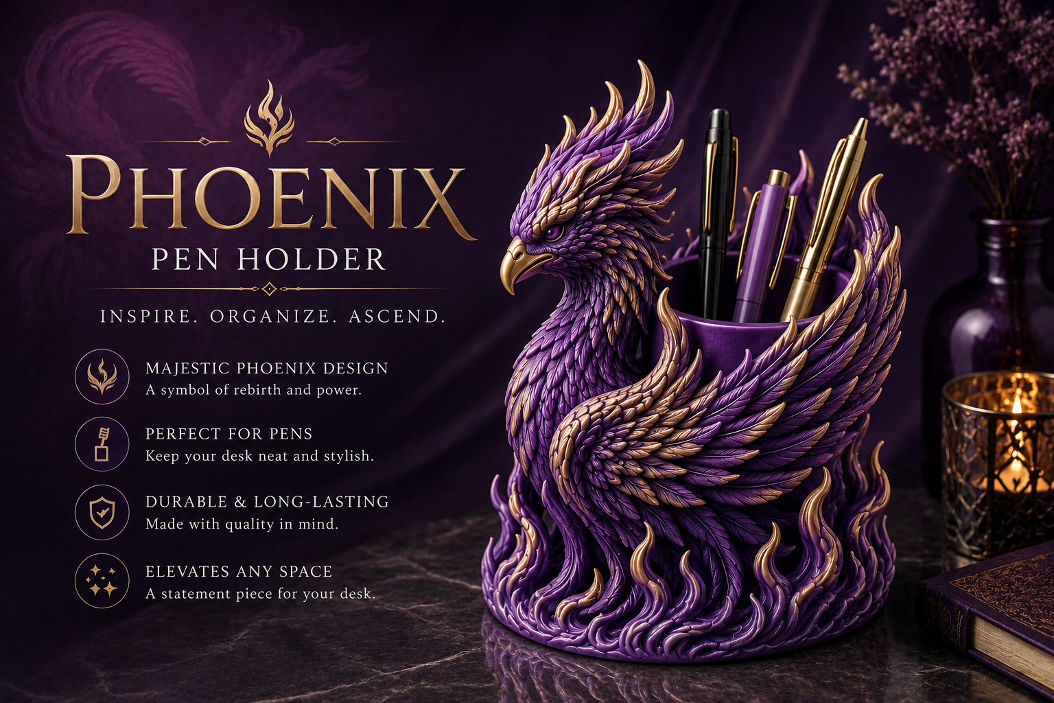 Phoenix Toothbrush Holder STL | Mythical Bird 3D Printable Organizer - Image 4