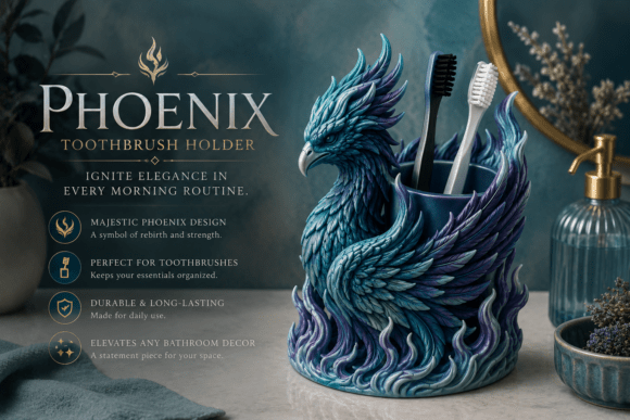 Phoenix Toothbrush Holder STL | Mythical Bird 3D Printable Organizer - Image 2