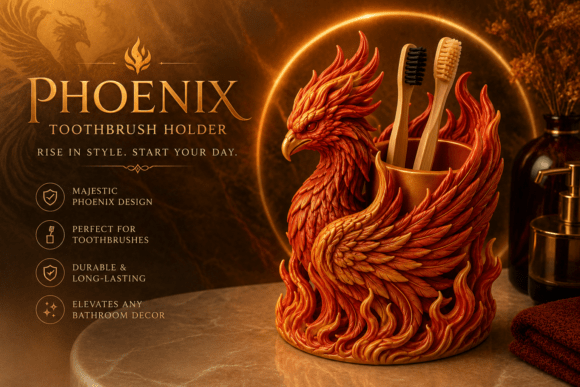 Phoenix Toothbrush Holder STL | Mythical Bird 3D Printable Organizer - Image 3