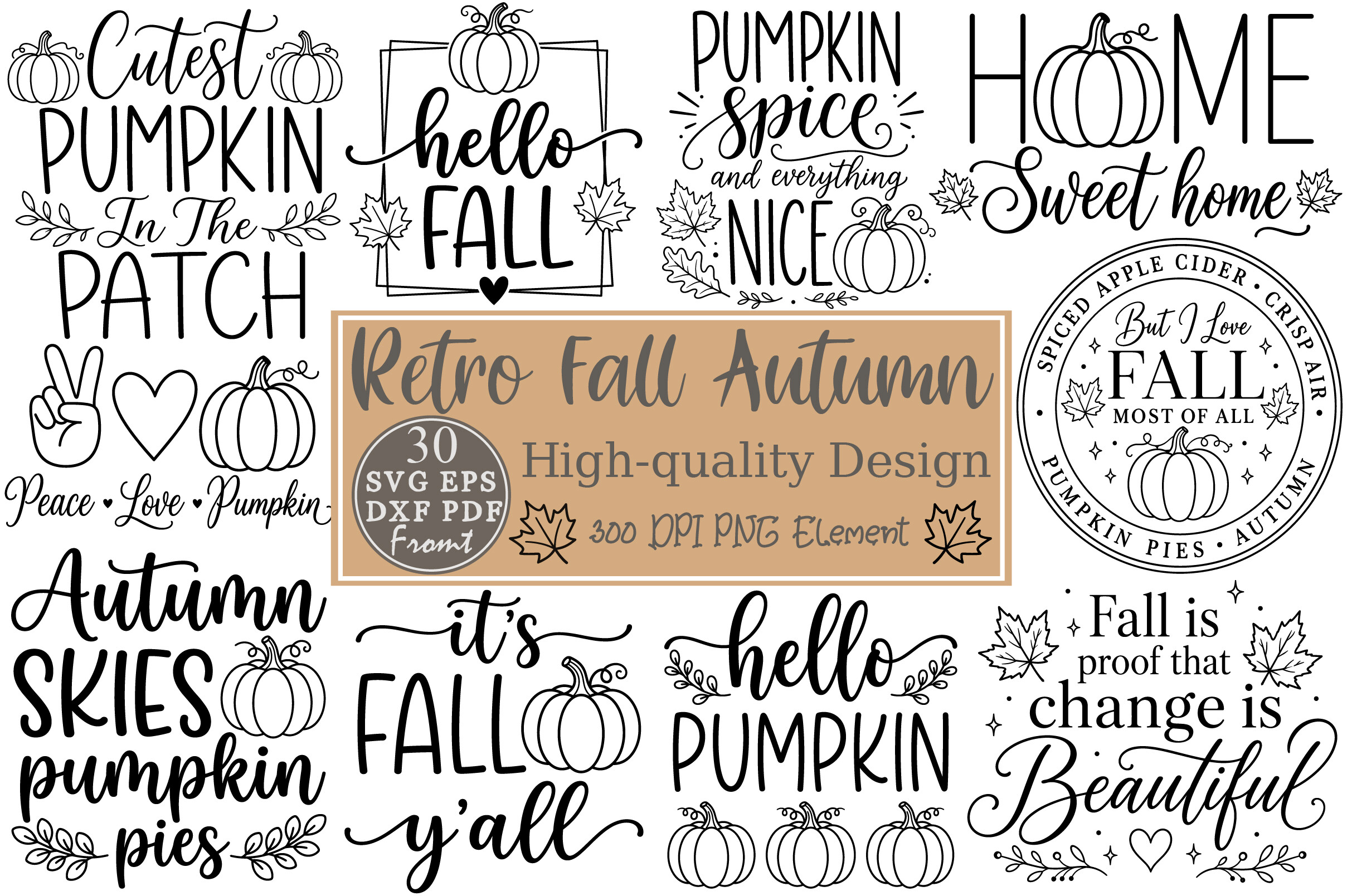 Retro Fall Autumn SVG Design Bundle
