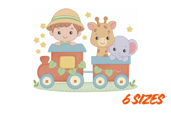 Safari Train Embroidery Design for Kids