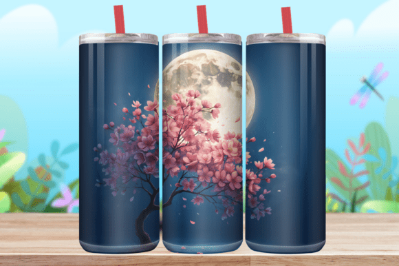 Sakura Full Moon Tumbler Wrap PNG