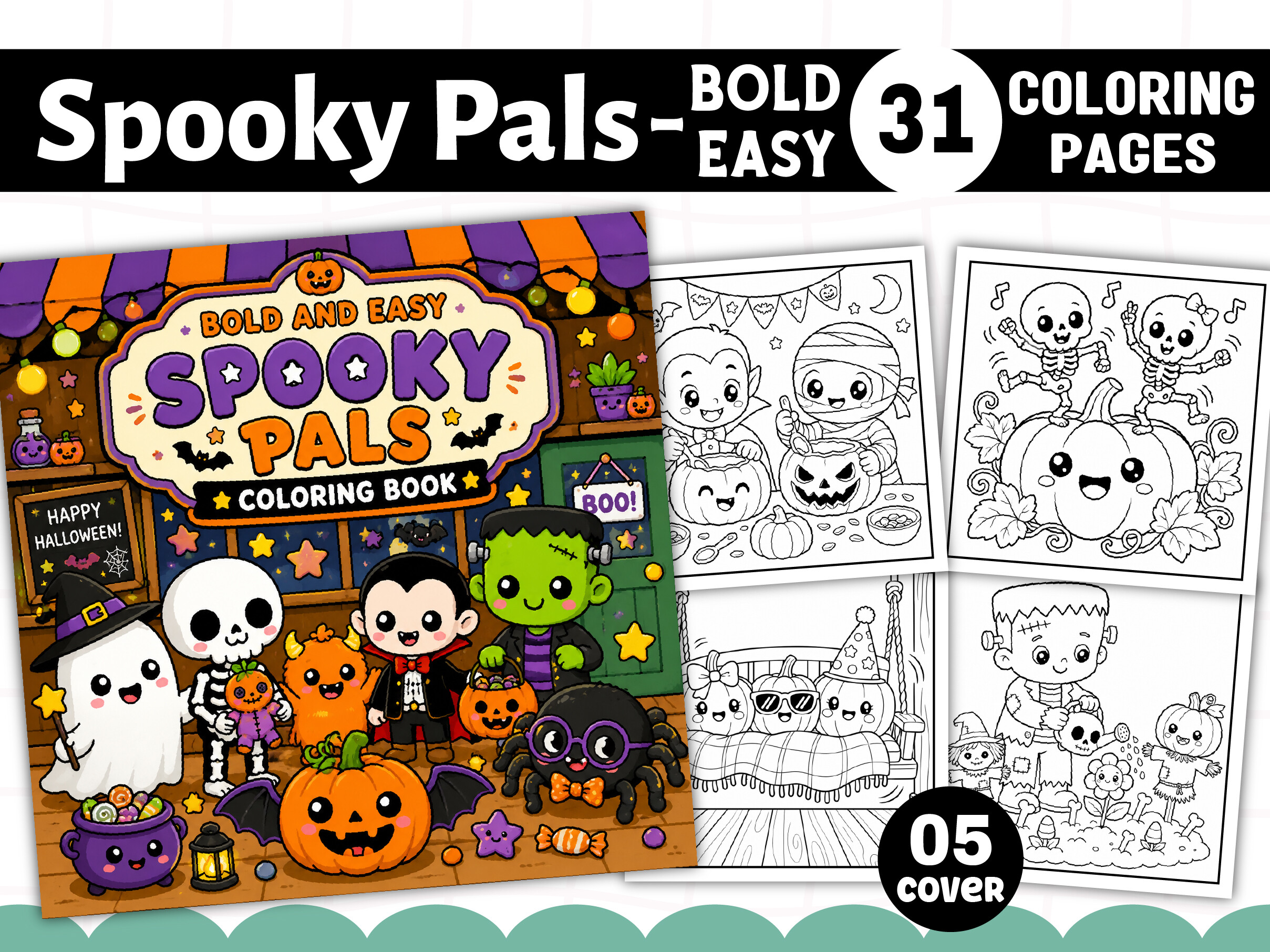 Spooky Pals Bold and Easy Coloring Book