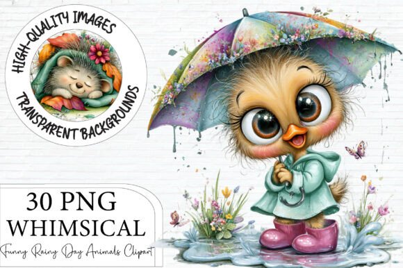 Whimsical Rainy Day Animals Clipart