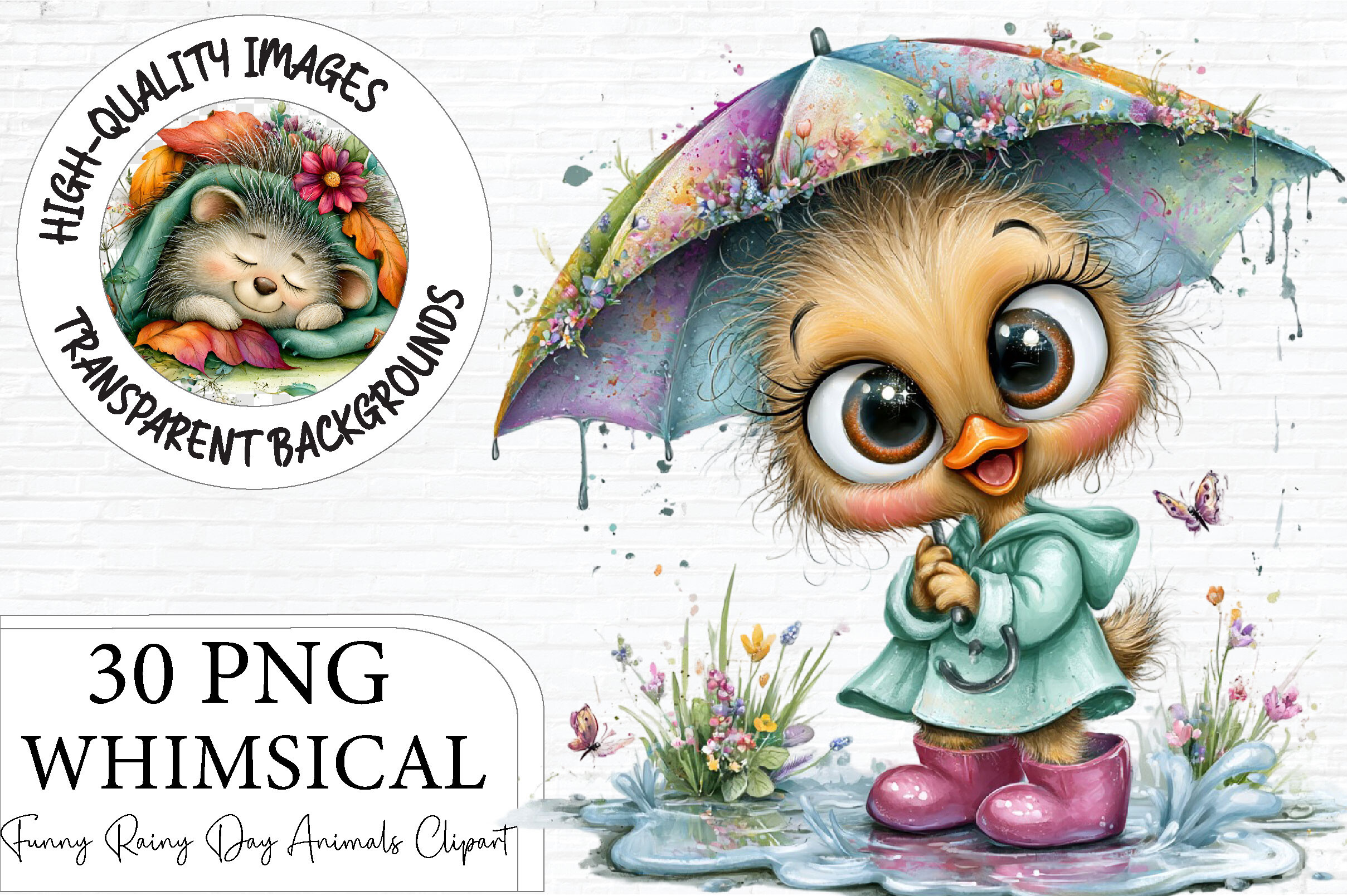 Whimsical Rainy Day Animals Clipart