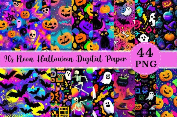 90s Neon Halloween Seamless Digital Pape