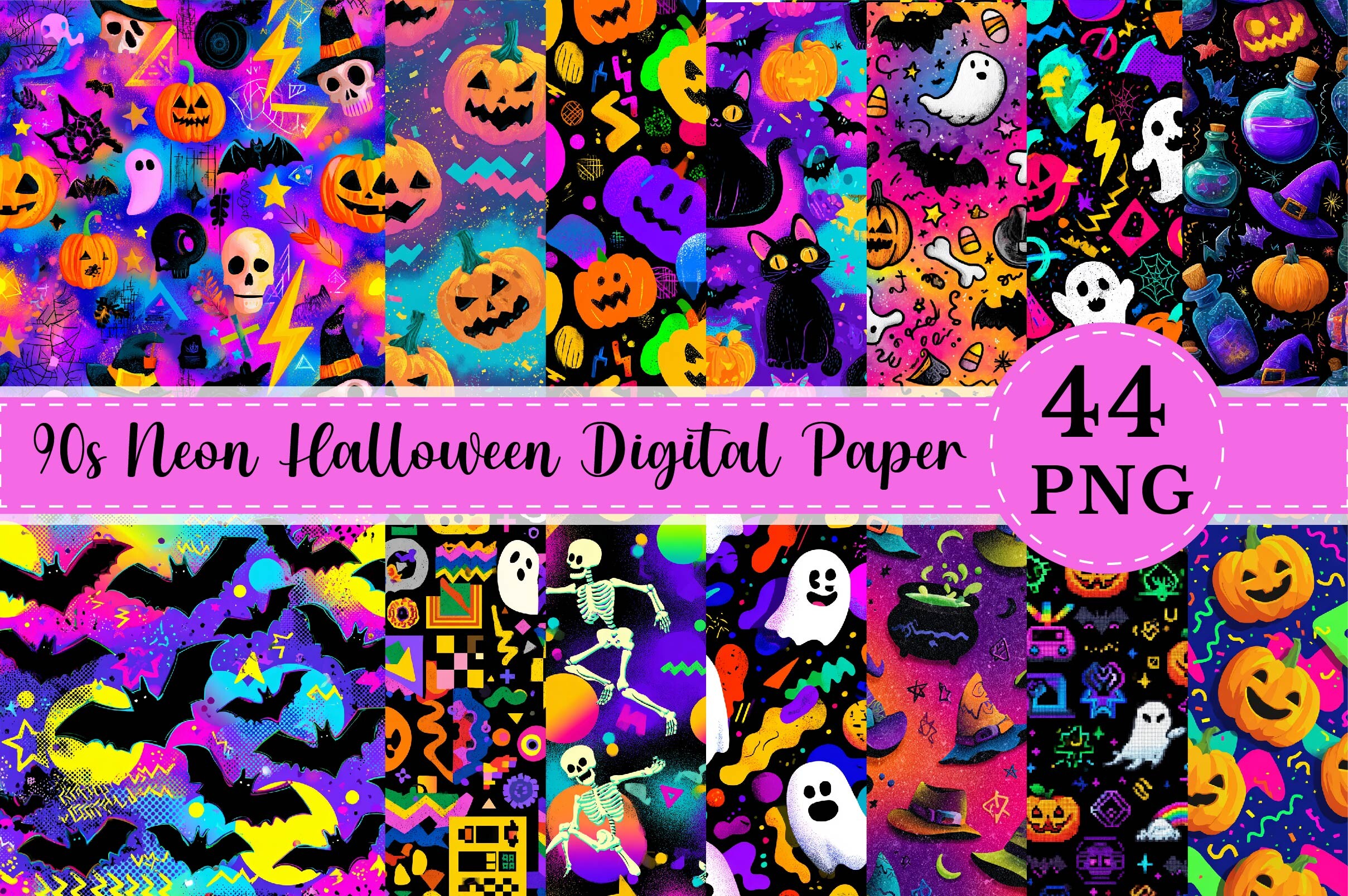 90s Neon Halloween Seamless Digital Pape