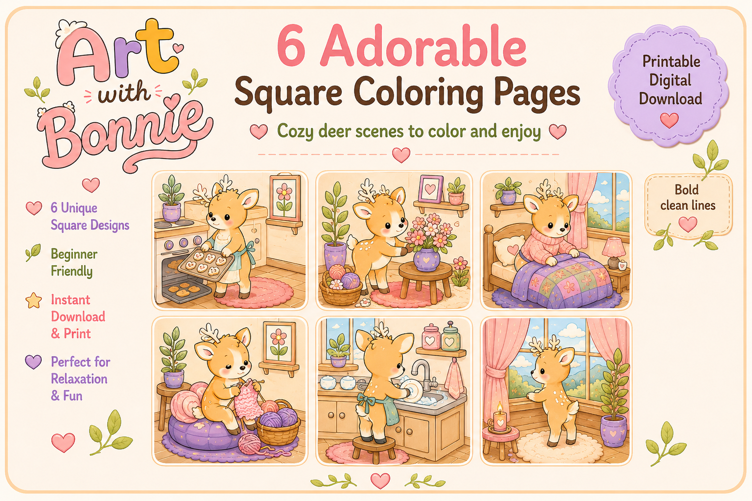 Adorable Cozy Deer Home Coloring Pages