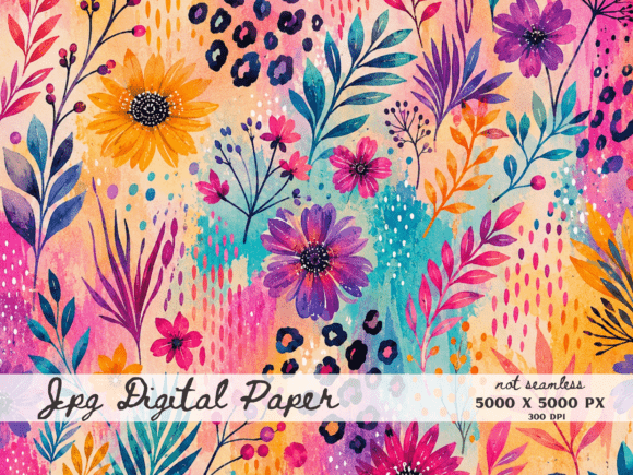 Boho Wildflower Digital Paper, Colorful
