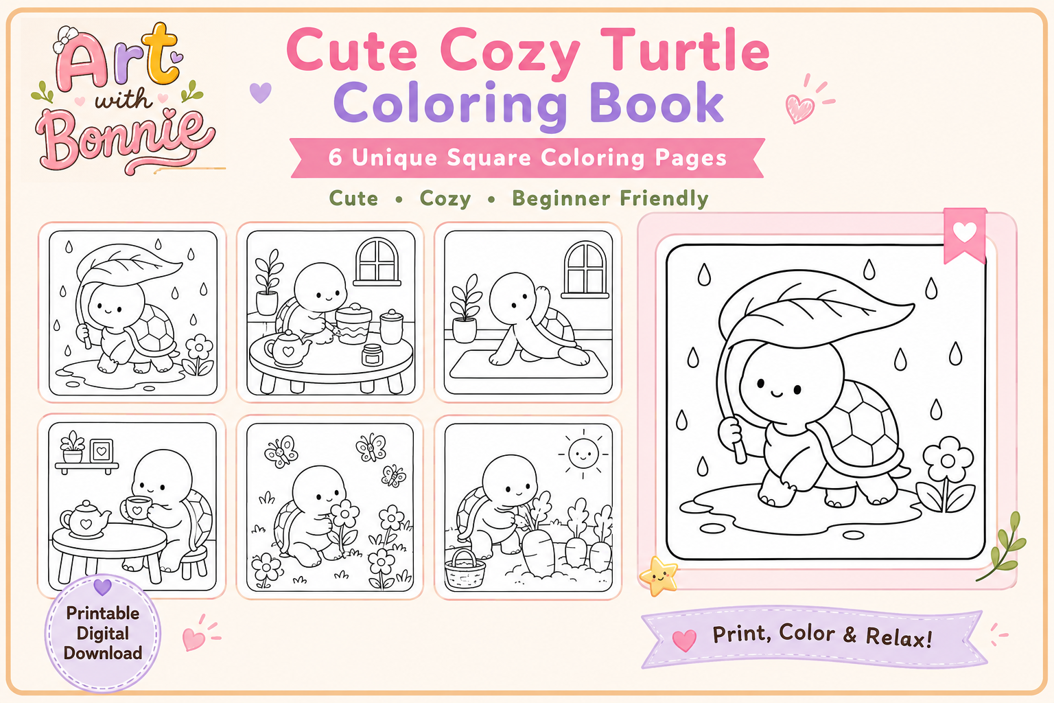 Cozy Turtle Everyday Life Coloring Pages