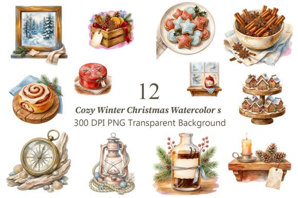 Cozy Winter Christmas Watercolor PNGs