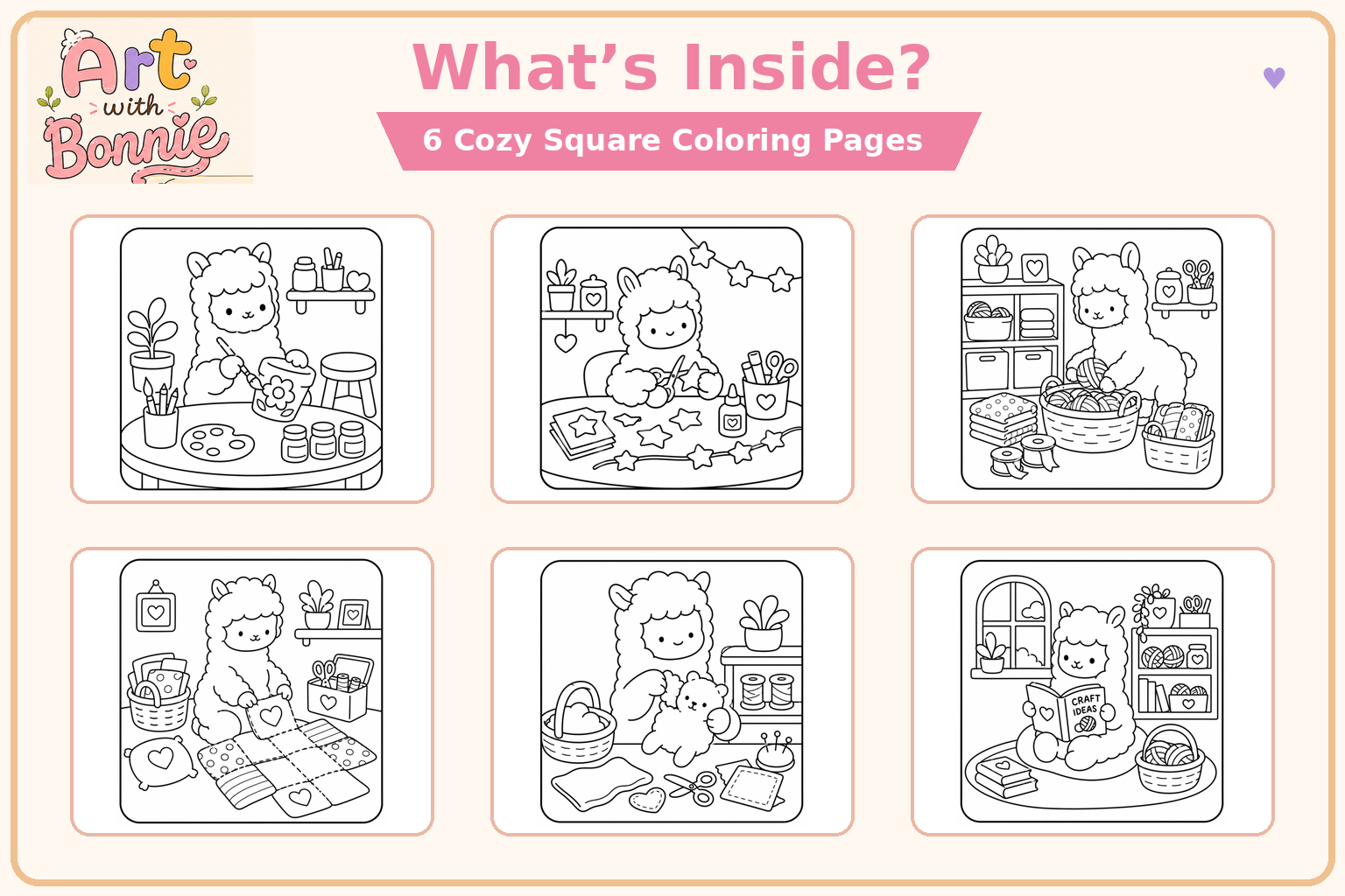 Cute Cozy Alpaca Crafting Coloring Pages