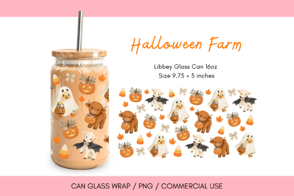 Cute Halloween Farm Animals Glass Can