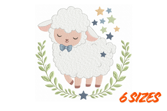Cute Lamb Stars Embroidery Design Pack