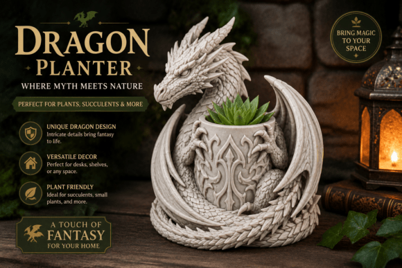 Dragon Planter STL | Highly Detailed Fantasy Succulent Pot for 3D Printing - Image 1