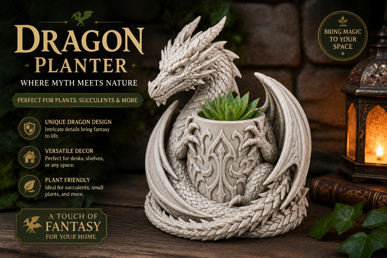 Dragon Planter STL | Highly Detailed Fantasy Succulent Pot for 3D Printing - Image 5