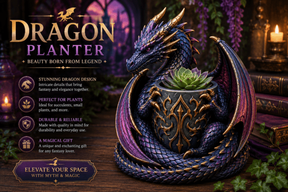 Dragon Planter STL | Highly Detailed Fantasy Succulent Pot for 3D Printing - Image 2