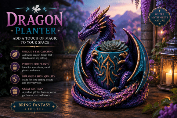 Dragon Planter STL | Highly Detailed Fantasy Succulent Pot for 3D Printing - Image 3