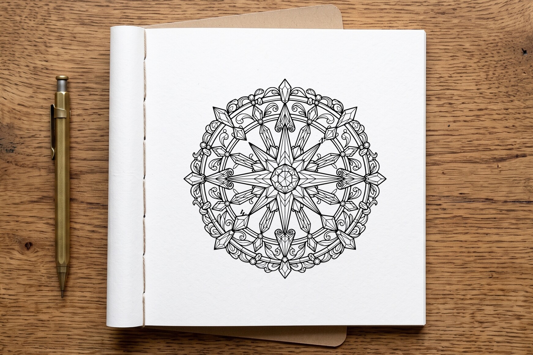 Geometric Crystal Mandala Coloring Page