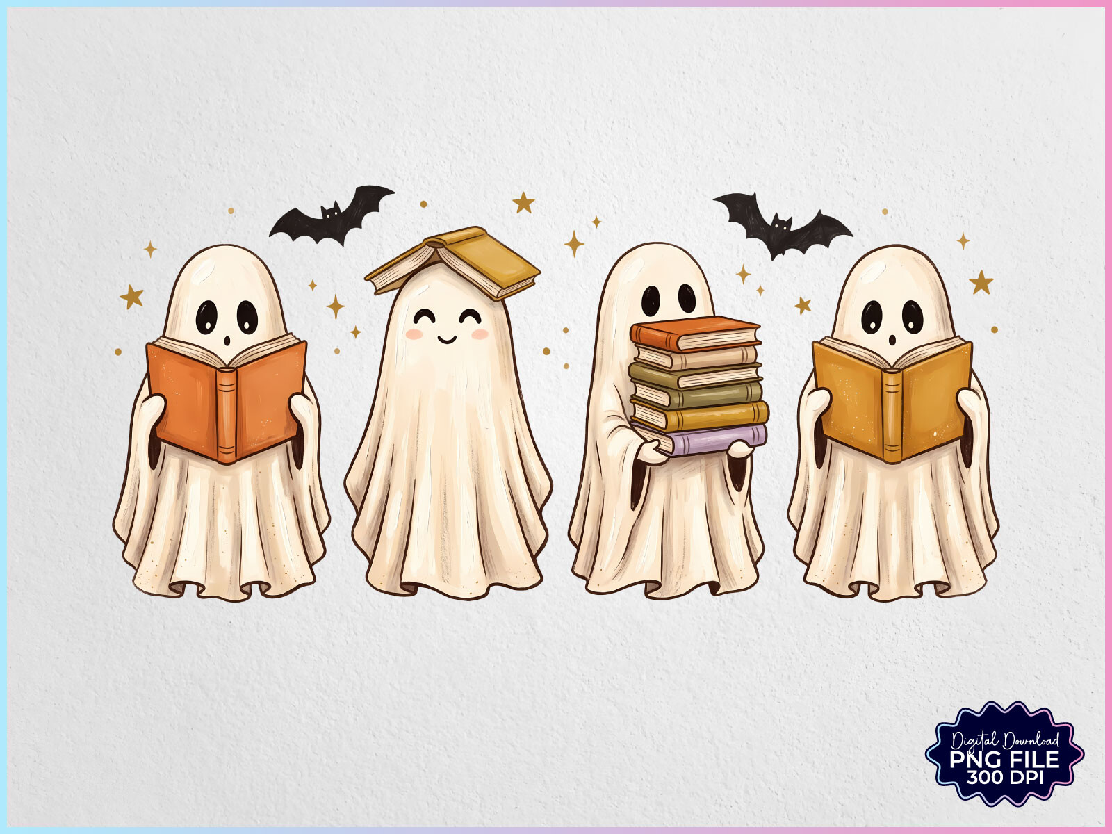 Halloween Ghost Reading Books PNG