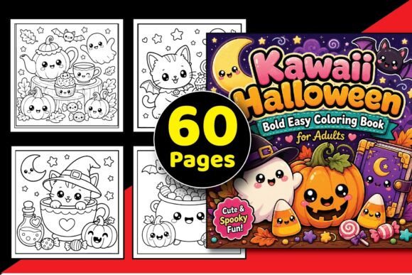 Kawaii Halloween Bold Easy Coloring Art