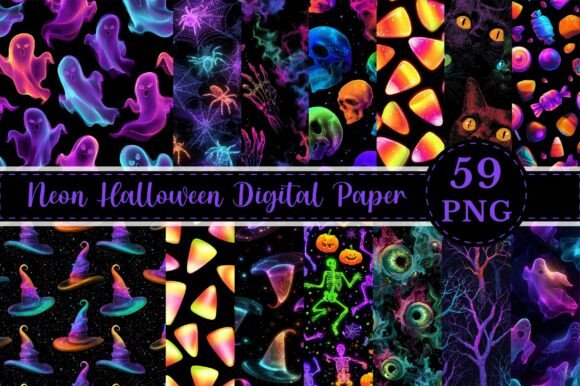 Neon Halloween Seamless Digital Paper
