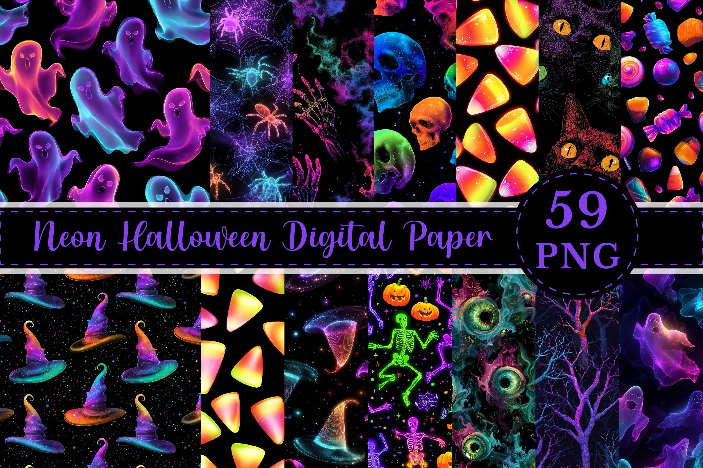 Neon Halloween Seamless Digital Paper