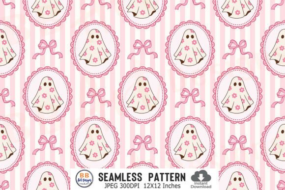 Pink Halloween Pattern Ghost Frames Bow