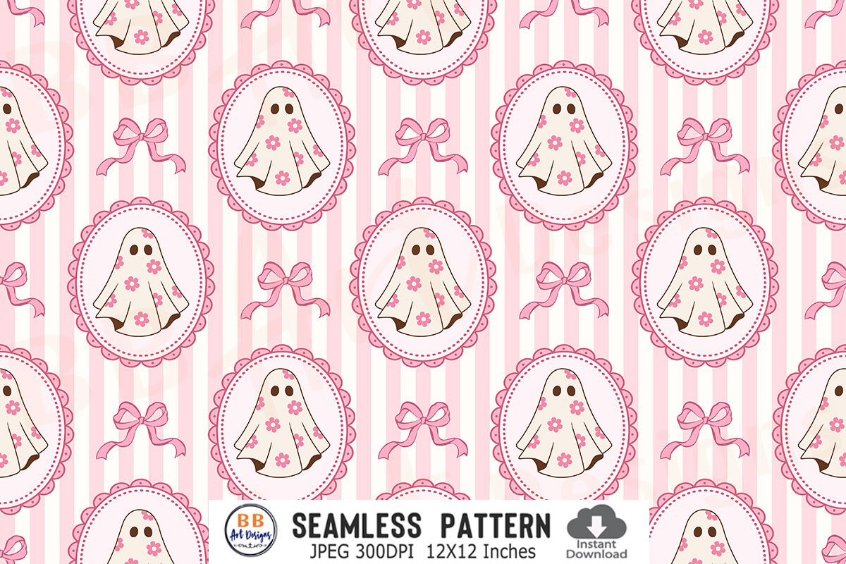 Pink Halloween Pattern Ghost Frames Bow