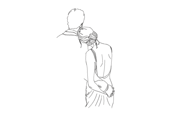 Romantic Couple Back View – Line Art