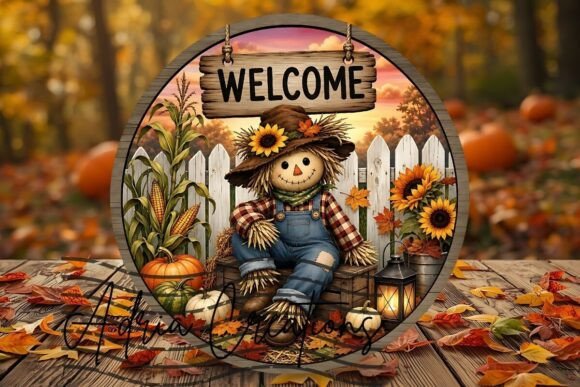 Scarecrow Fall Door Sign, Autumn Wreath