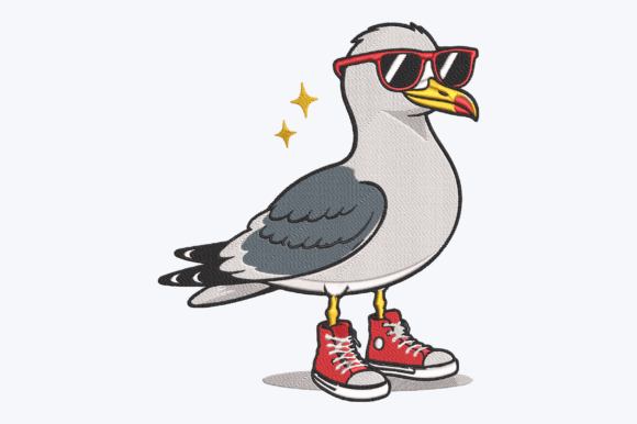 Seagull with Glasses Sneakers Embroidery